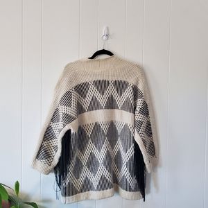 Black and White Oversized Cardigan with Fringe